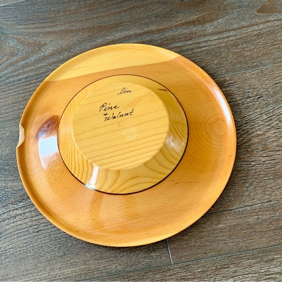 Vintage pine walnut wood mid century plate d 12 inch - Picture 5 of 12
